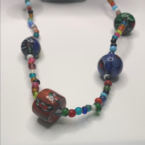 ♥️SALE! 3for$15 Colorful Artisan Glass Beaded Necklace 28” Millefiori Infinity - Picture 2 of 9